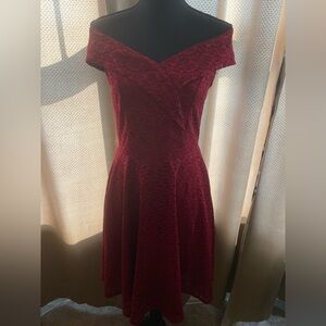 Red A-line Off-the-Shoulder Cocktail Dress